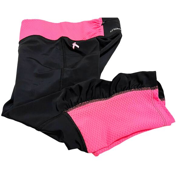 UNDER ARMOUR MID RISE LEGGINGS, GIRLS, 11/12, BLACK W/PINK TRIM, SHE’S A FIGHTER - Picture 7 of 11